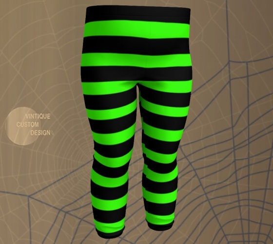 Legging Neon Green & Black Halloween Stripes Roupa de Brux