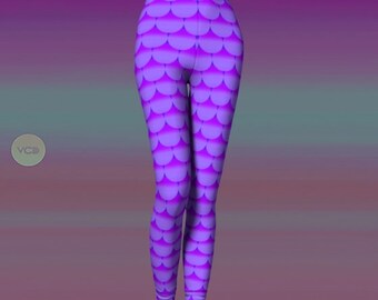 WOMENS Purple MERMAID LEGGINGS Mermaid Yoga Leggings Yoga Pants Fish Scale Printed Leggings Mermaid Pants Cosplay Leggings Festival Leggings