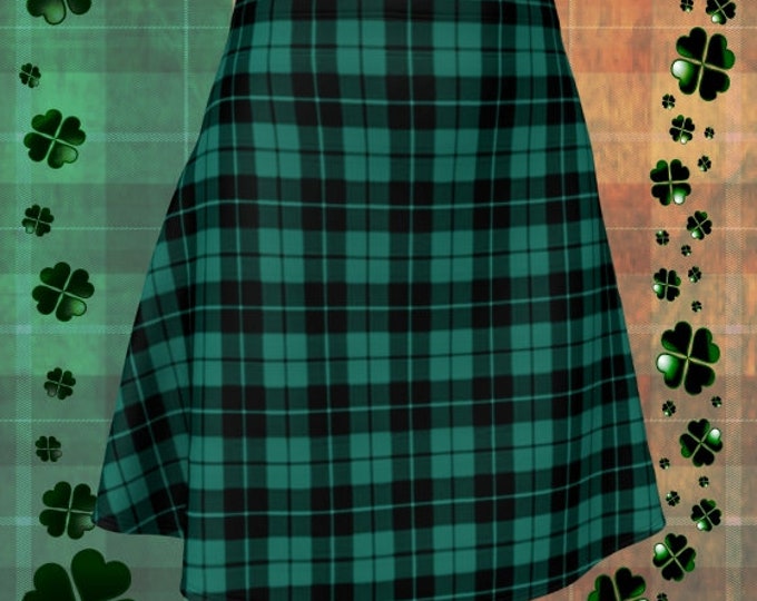 GREEN Tartan PLAID SKIRT Womens Plaid Skirts Tartan Plaid Skirt for Women Green Plaid Flare Skirt Fitted Skirt Plaid Skirt Womens