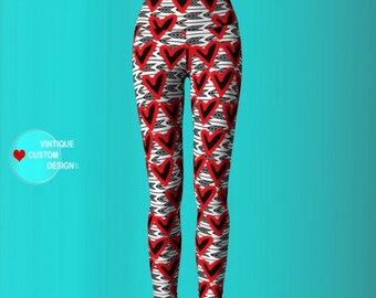 LOVE LEGGINGS WOMENS Heart Print Cupid's Arrow Yoga Pants Red and White and Grey Valentine's Day Leggings Valentine's Day Gift for Her