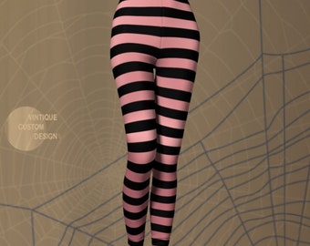 Pink and Black Striped Witch Leggings: Halloween Cosplay Yoga Pants