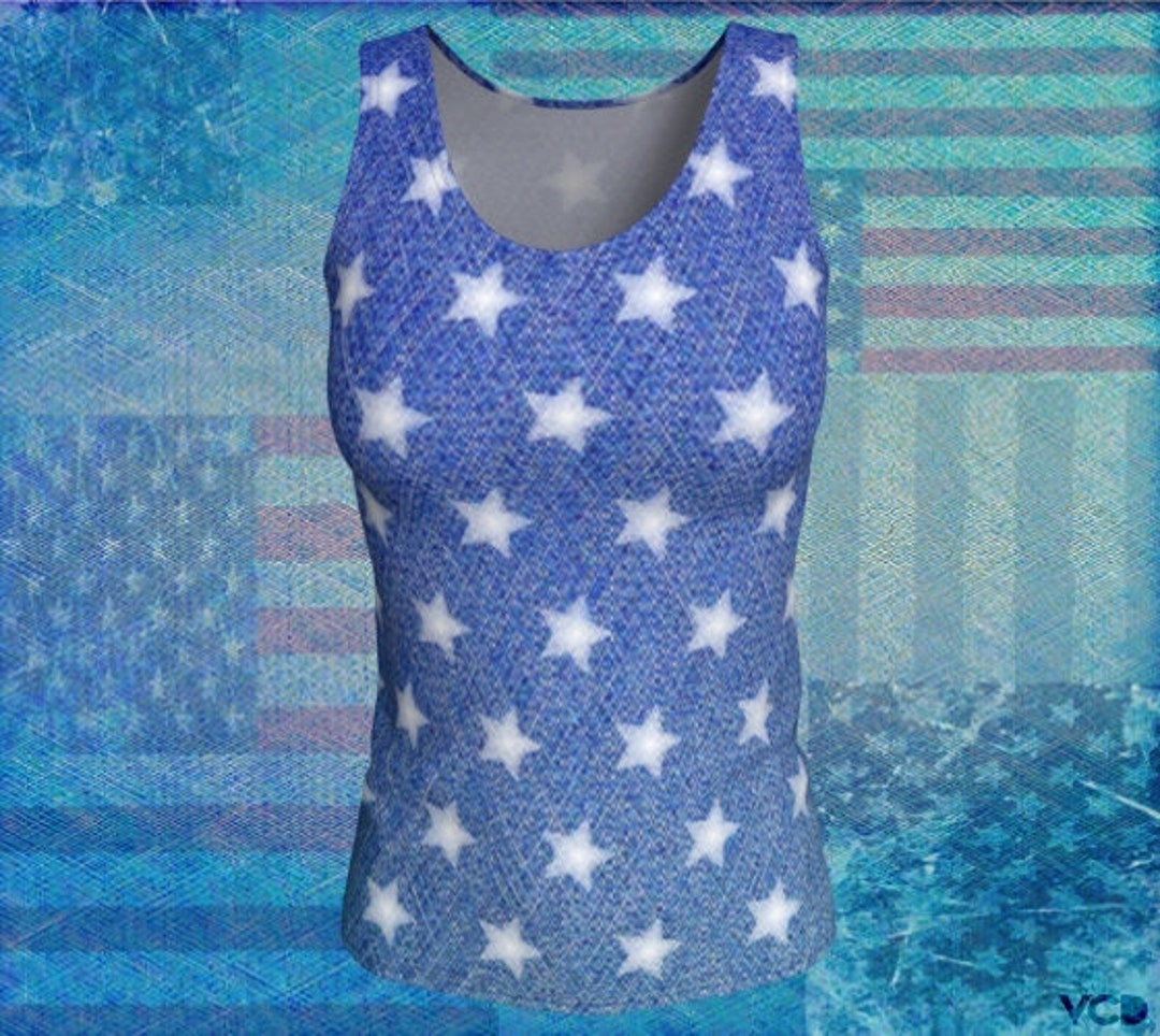 USA TANK TOP Womens Tank Top Patriotic Independence Day Faux Denim Star ...