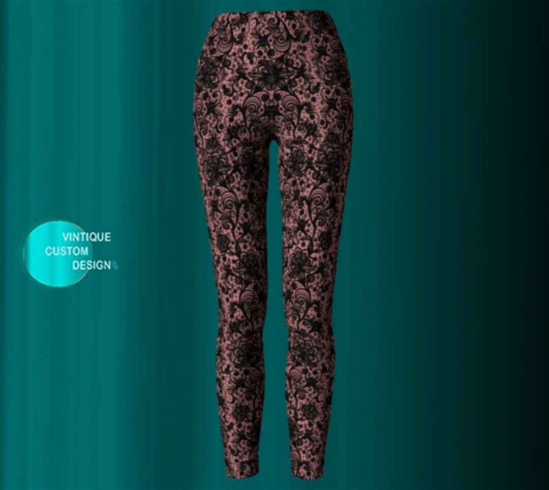 LACE LEGGINGS WOMENS Nude and Black Lace Paisley Print Leggings Yoga