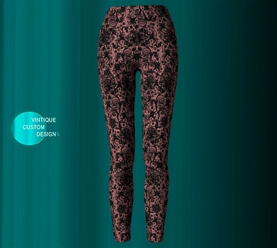Black Nude Yoga - LACE LEGGINGS WOMENS Nude and Black Lace Paisley Print Leggings Yoga Pants  for Women Lace Print Sexy Leggings Tribal Tights Tattoo Tights