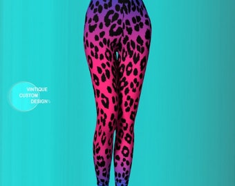 Pink Purple Ombre Cheetah Leggings: Animal Print Yoga Pants