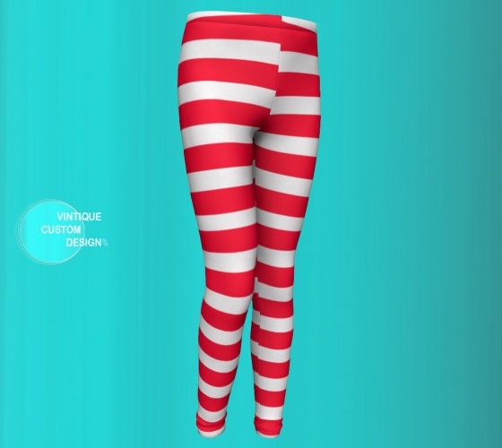CANDY CANE LEGGINGS Christmas Leggings Red and White Striped Leggings ...