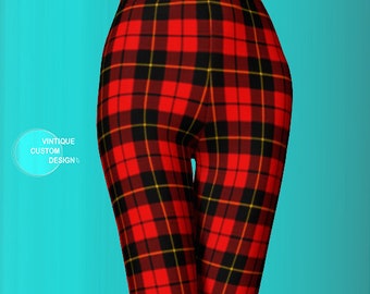 Red TARTAN PLAID LEGGINGS Womens Red Plaid Leggings Yoga Pants Yoga Leggings Womens Leggings Printed Leggings Top Selling Items Gift for Her