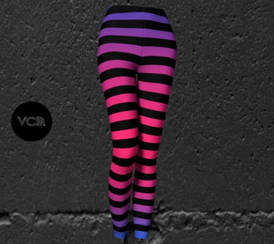 NEON STRIPED LEGGINGS Witch Leggings Women's Pink and Purple Ombre Leggings  Fashion Tights Festival Clothing Witch Pirate Cosplay Leggings