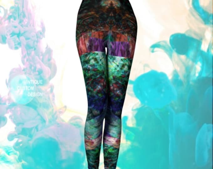 Psychedelic VAPORWAVE LEGGINGS Rave Leggings WOMENS Yoga Pants Festival Fashion Clothing Trippy Art Leggings Crazy Leggings Rainbow