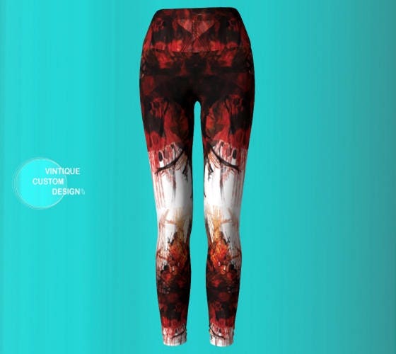 YOGA LEGGINGS Womens LEGGINGS Yoga Pants Red and White Printed Leggings  Designer Fashion Leggings Workout Leggings Art Leggings Gift for Her