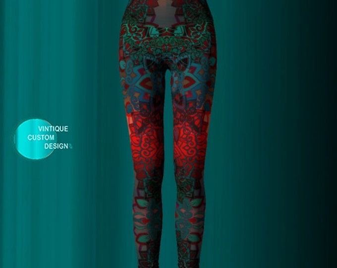 Tribal LEGGINGS Yoga Pants Yoga Leggings Womens Printed Leggings Festival Clothing Lotus Flower Leggings Hippie Clothing Workout Leggings