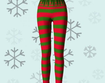 ELF LEGGINGS Womens Yoga Pants Yoga Leggings CHRISTMAS Leggings for Women Red and Green Elf Costume Leggings Cosplay Leggings Work out Pants