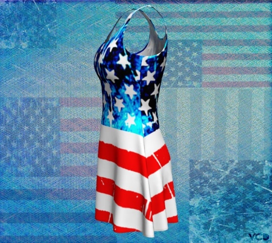 American Flag Red White and Blue DRESS WOMENS USA Flag Fit & Flare ...