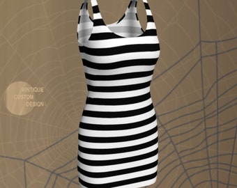 Striped Bodycon Dress: Black and White Halloween Costume