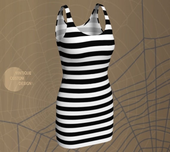 Striped Bodycon Dress: Black and White Halloween Costume