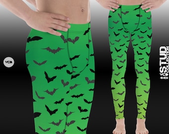 Mens Halloween Leggings BAT LEGGINGS MENS Halloween Bat Print Leggings Meggings Mens Yoga Pants Halloween Leggings for Men Green Black