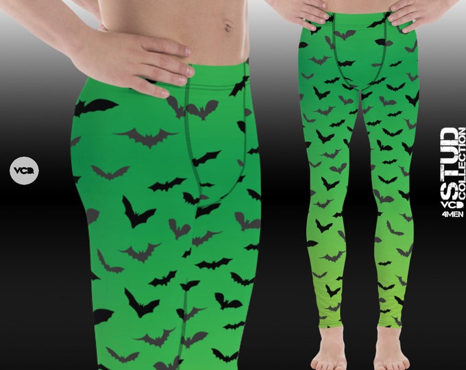 Mens Halloween Leggings BAT LEGGINGS MENS Halloween Bat Print Leggings Meggings Mens Yoga Pants Halloween Leggings for Men Green Black