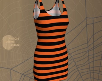 Orange & Black Striped Witch Dress - Halloween Costume