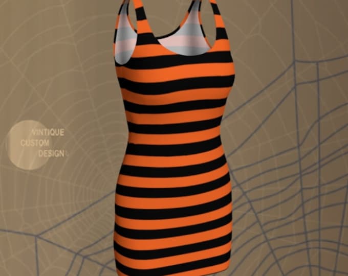 WITCH DRESS HALLOWEEN Dresses for Women Orange and Black Stripe Print Designer Fashion Dress Womens Costume Dress Bodycon Dress Party Dress