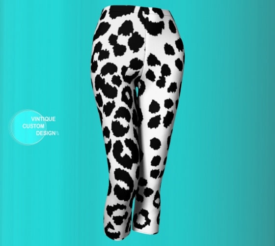 Snow Leopard Cheetah Print Leggings Black and White Animal Print Capri LEGGINGS  WOMENS Capri Leggings Yoga Pants Women's Yoga Capri Leggings