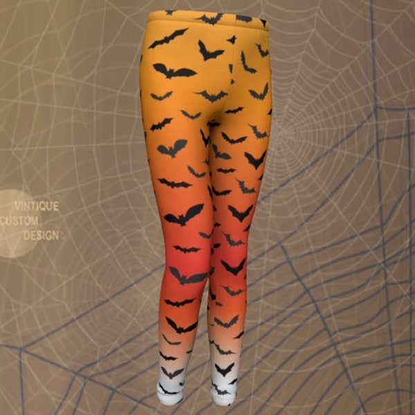 HALLOWEEN LEGGINGS KIDS Bat Print Orange Ombre Leggings Boys and Girls Leggings Halloween Bat Tights Baby Leggings Toddler Leggings Girls