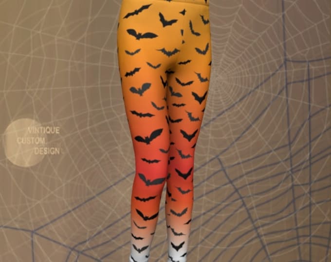 HALLOWEEN LEGGINGS KIDS Bat Print Orange Ombre Leggings Boys and Girls Leggings Halloween Bat Tights Baby Leggings Toddler Leggings Girls