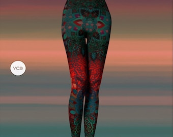 Tribal YOGA LEGGINGS For Women - Printed Leggings - WOMENS Leggings - Art Leggings - Burning Man Leggings - Festival Leggings - Lotus Flower