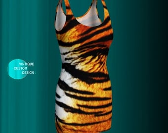 Tiger Print Bodycon Mini Dress: Women's Designer Club Dress