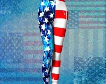 Womens American Flag Leggings Red White and Blue Stars and Stripes 4th of July Independence Day Leggings American Flag Clothing USA Leggings
