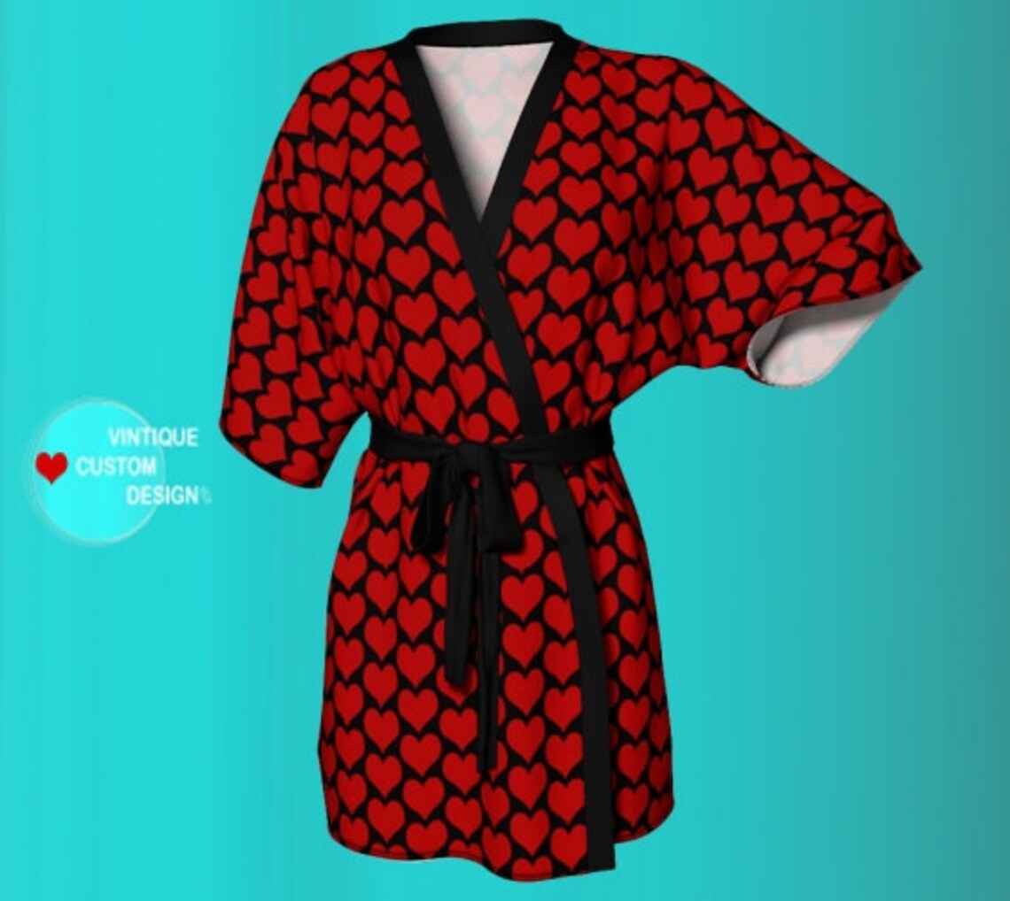 Red Heart Robe VALENTINES Day KIMONO ROBE Heart Print Kimono Etsy