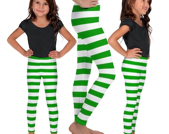 Saint Patricks Day Leprechaun LEGGINGS Kids Striped Baby Leggings Green and White Leggings Kids Leggings Baby Leggings for Kids and Baby