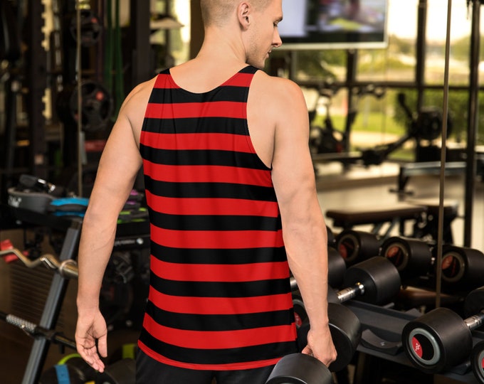 Mens Freddie Kruger HALLOWEEN TANK TOP Red and Black Striped Tank Top All Over Print Tank Top for Men Halloween Tank Top Sleeveless Tank Top