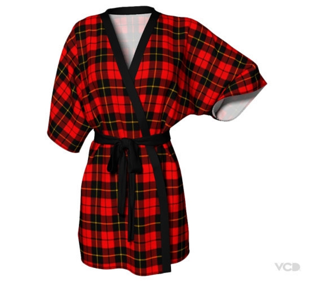 Red Plaid Robe Red Tartan Plaid Kimono Robe: Lightweight Lounge Wear - Etsy