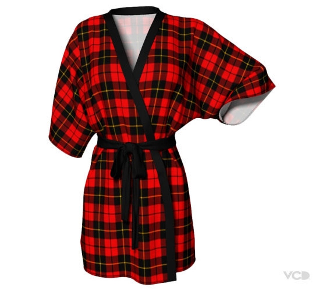 Red TARTAN PLAID ROBE Womens Kimono Robe Red Plaid Kimono Robe Etsy