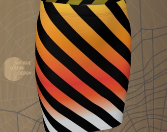 Halloween Skirt: Orange & Black Diagonal Stripe Fitted or Flare