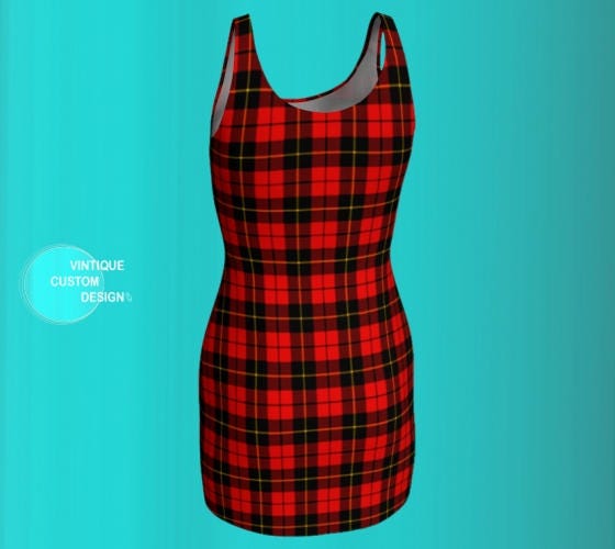 Red Tartan PLAID DRESS Body-con Dress Flare Dress WOMENS Red Tartan ...