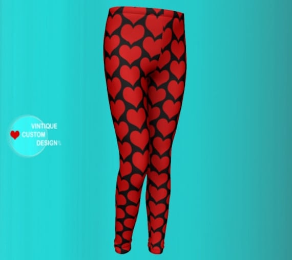 Buy VALENTINES DAY LEGGINGS Black and Red Heart Leggings Girls