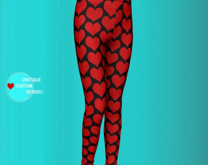 VALENTINES DAY LEGGINGS Black and Red Heart Leggings - Girls Leggings - Clothing for Girls - New Mom Gift - Mommy to be Gift - Baby Leggings