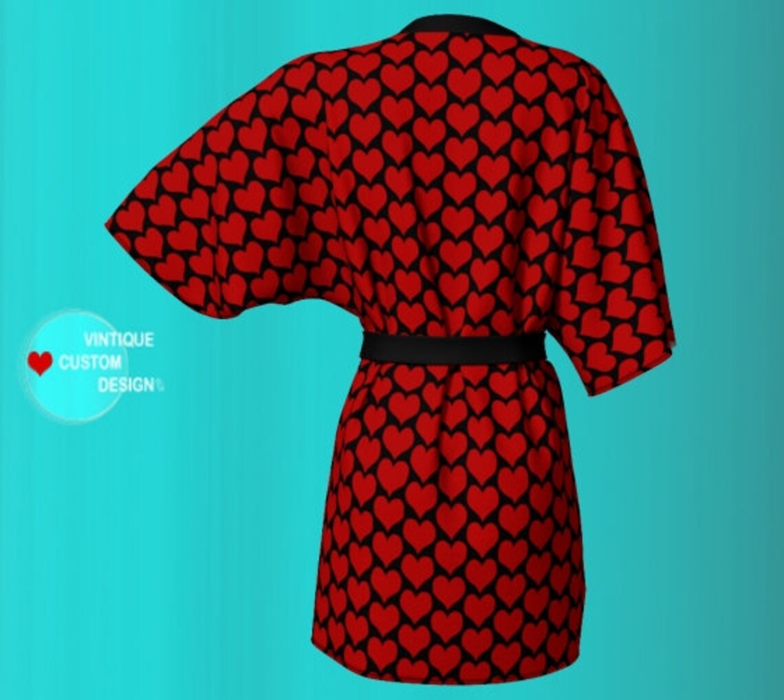 Red Heart Robe VALENTINES Day KIMONO ROBE Heart Print Kimono Etsy