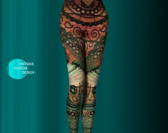 BOHO LEGGINGS Womens Yoga Leggings Boho Fashion Printed Leggings Aztec Tribal Pattern Leggings Tribal Leggings Yoga Leggings Hippie Clothing