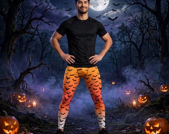 Mens Bat Print Leggings: Halloween Yoga Pants