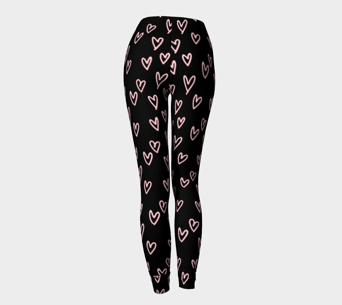 VALENTINES LEGGINGS WOMENS Pink and Black Heart Leggings for Women Yoga  Leggings Yoga Pants Heart Leggings Gift for Her Gift for Wife