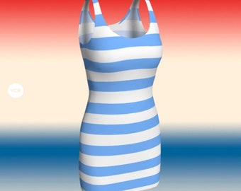 Striped Bodycon Dress: Preppy Blue & White Summer Party Dress
