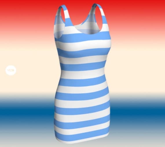 Striped Bodycon Dress: Preppy Blue & White Summer Party Dress