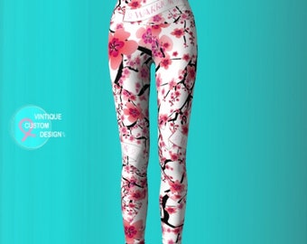 Cherry Blossom Yoga Leggings: Pink Ribbon Breast Cancer Awareness