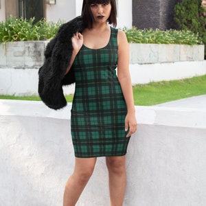 GREEN Tartan PLAID DRESS Womens Tartan Plaid Designer Bodycon Dress Mini Dress Sexy Mini Dress Womens Clothing Plaid Dresses Christmas Dress image 3