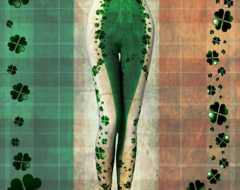 SHAMROCK CLOVER LEGGINGS For Women Sexy Print Leggings Green and White Green Clover Yoga Leggings Sexy Womens Leggings Lucky Irish Leggings