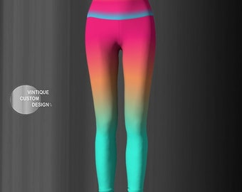 Yoga Leggings WOMENS Ombre Leggings Rainbow Leggings Neon Colorful Bright Fashion LEGGINGS Designer Yoga Pants for Women Rave Leggings