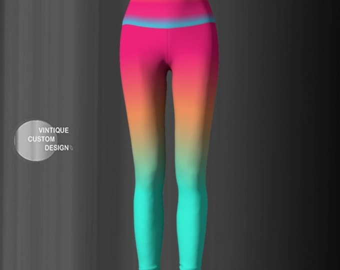 Yoga Leggings WOMENS Ombre Leggings Rainbow Leggings Neon Colorful Bright Fashion LEGGINGS Designer Yoga Pants for Women Rave Leggings