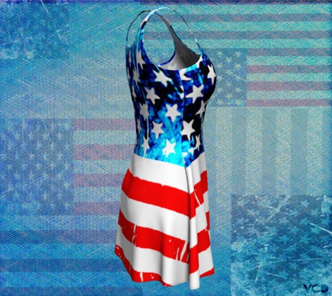 American Flag Red White and Blue DRESS WOMENS USA Flag Fit & - Etsy